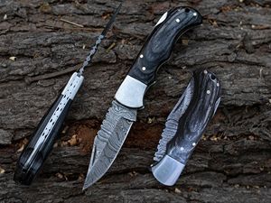 Venta caliente de acero de Damasco cuchillo de hoja plegable portátil campamento al aire libre mano carne fruta cuchillo hoja fija con función plegable - Product Image 2