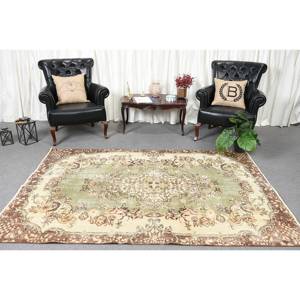 Alfombra turca Vintage de 5,4x7,8 pies, alfombra verde de lana Beige para sala de estar, respaldo de látex, Patchwork Aubusson para pasillo - Product Image 2