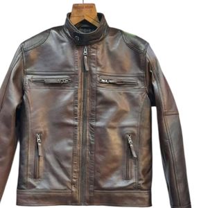 Chaqueta de Motociclista de Cuero Marrón para Hombre - Product Image 5