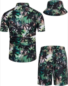 <b>Mens</b> Vintage Summer Set Breathable Hawaiian Shirt & Shorts <b>Bucket</b> <b>Hat</b> Custom OEM Beachwear Clothing Set Wholesale - Product Image 6