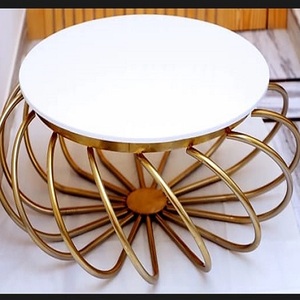 Mesa de muebles de lujo con tapa de mármol para el hogar, muebles de sala de estar de Hotel, mesa de muebles de forma redonda de Metal de Color dorado y blanco - Product Image 5