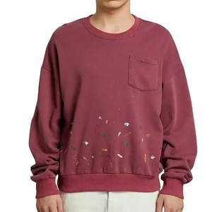 เสื้อสเวตเตอร์คอกลมของผู้ชายแบบสวมศีรษะแนววินเทจสีแดงกระเซ็น - Product Image 1