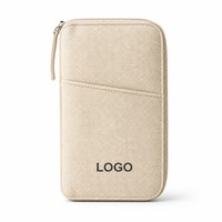 Dompet Organizer Paspor Kanvas dengan Resleting dan Tempat Dokumen, LOGO Custom