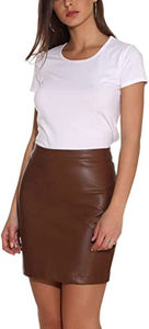 Falda Vintage de Cintura Alta de Cuero Genuino 100% Vacuno de Primera Calidad, Cómoda, para Mujer, Color Sólido, Transpirable, No Tejida - Product Image 6