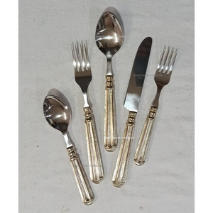Ensemble de couverts unique en acier inoxydable avec poignée en laiton doré Ensemble de couverts de table à manger pour la maison fini argent - Product Image 1