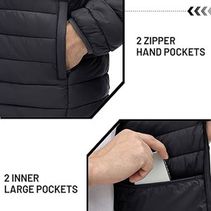Veste matelassée légère en gros pour hommes, coupe-vent, résistante à l'eau, manteau d'hiver, isolation thermique, couleurs personnalisées en usine, marquage - Product Image 4