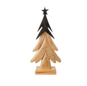 Árbol de Navidad de madera forma de pino decoración de Navidad hecha a mano árbol de mesa de madera portátil acabado natural - Product Image 4