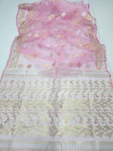 Trendy <b>Pink</b> Deshi Dhakai Jamdani Sharee for Women JAMDANI <b>FABRIC</b> Blue RED GREEN Golden Sky Blue From Bangladesh - Product Image 4