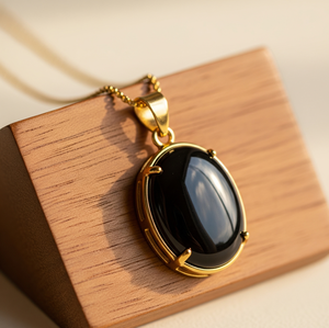 Vente chaude 925 Sterling Silver Dainty Chain 18K Or Lunette Réglage Guérison Cristal Pendentif Bohème Noir Onyx Mode Dainty - Product Image 1