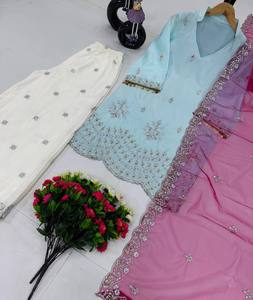 Nuevo diseñador Heavy French Crepe Fabric Party Wear Estilo tradicional Fancy Top Plazzo Suit Set para Eid Festive Wedding Ocasiones - Product Image 5