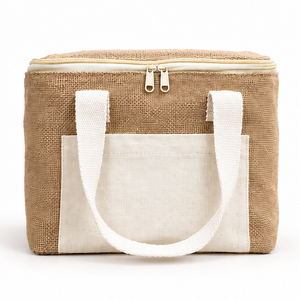 Bolsa Térmica Ecológica de Yute Natural con Bolsillo Frontal y Cierre de Cremallera, 10x9x6.5 Pulgadas, 310 GSM, con Logotipo Personalizado - Product Image 2