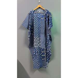 Robe longue kaftan en coton imprimé floral, col carré, style kimono, fermeture éclair, élégante et discrète pour les loisirs, les vacances et le quotidien, tailles XS à XL - Product Image 1