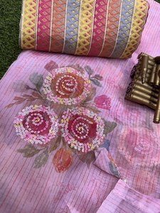 Listo para comprar, el más vendido trabajo de bordado pesado, Sari de seda de Organza impreso personalizado con pieza de blusa - Product Image 6