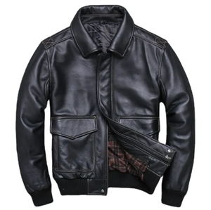 Veste en simili cuir épaisse et chaude avec fermeture éclair, multi-poches, col rabattable personnalisé, vêtements d'hiver, veste en cuir pour homme - Product Image 1