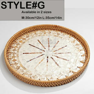 Bandeja de ratán con base de madera con Incrustaciones de nácar, cesta para servir para comida de desayuno Venta 2023 - Product Image 3