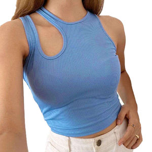 OEM ODM logotipo personalizado al por mayor de moda de alta calidad señoras camiseta sin mangas en blanco transpirable almohadillas extraíbles correas cruzadas mujeres camiseta sin mangas - Product Image 3