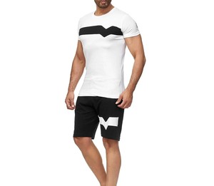 Camiseta informal de verano para hombre de poliéster/algodón duradero, conjunto corto transpirable antiarrugas, calidad superior, venta al por mayor, OEM hecho a medida - Product Image 2