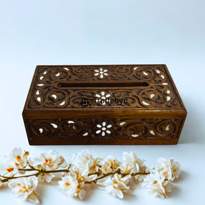 Modern Premium Quality Wooden Carved <b>Floral</b> Pattern Engraved Tissue <b>Box</b> Stylish Tabletop Holder for Home and Office Tradebyd - Product Image 1