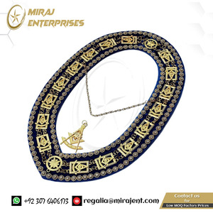 Collar de oro masónico maestro con respaldo azul de diamantes de imitación de lujo con collar de cadena de joya Metal Chapado en G dorado - Product Image 2