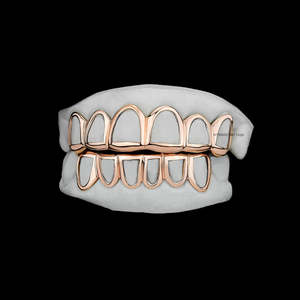 Juego de Rejillas Dentales Personalizadas con Contorno Dorado, Huecas en la Parte Superior e Inferior, Acabado Pulido, Estilo Minimalista Hip Hop para Hombre - Product Image 5
