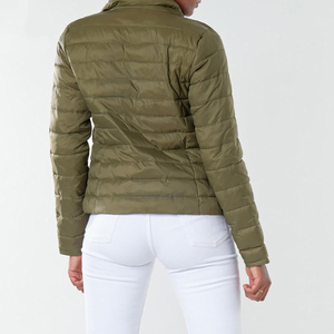 Veste matelassée en coton XL Slim Fit pour femme avec fermeture éclair respirante et veste teinte à col long de couleur unie - Product Image 6