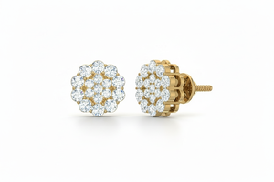 Pendientes de Botón con Flor de Diamantes Brillantes y Oro de 14K para Mujer |   Diamante de Corte Brillante de 1.02 Quilates - Product Image 4