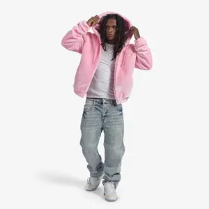 Unisex <b>Pink</b> Faux Fur Zip Hoodie Winter Fur Hooded Jacket Manufacturer Soft <b>Hoodies</b> and Sweatshirts fur <b>hoodies</b> for men and women - Product Image 6