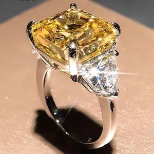 Anillo de Diamante Moissanita Amarillo de 10 Quilates en Oro Blanco de 14 Quilates, Joyería Fina Personalizada por el Fabricante, Anillo de Compromiso y Boda, Envío Directo, Regalo - Product Image 6