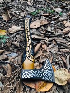 Handmade Custom High Carbon Steel Damascus <b>Axe</b> Stainless Steel <b>Axe</b> Head Ash <b>Wood</b> Handle Outdoor Leather Sheath Splitting <b>Axe</b> - Product Image 6