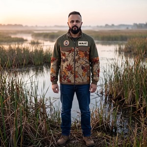Veste coupe-vent de chasse personnalisée, motif feuille d'automne, col montant, en nylon Ripstop, avec patch brodé - Product Image 3