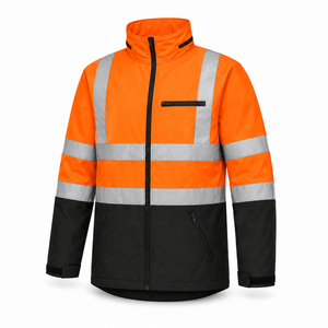 Veste de sécurité haute visibilité réfléchissante, résistante à l'eau, orange et noire, en tissu Oxford, unisexe, vêtements de travail industriels, coques personnalisées en gros - Product Image 2