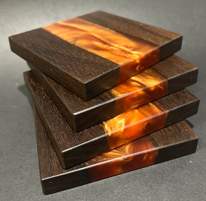 Posavasos de madera y resina Color resina dorada Posavasos de taza de café de madera natural Venta más vendida - Product Image 1