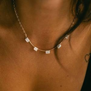 3.50 Ct E VS1 Emerald Cut Lab Grown Diamond 14K Gold Necklace Diamond Gold Women Gift Anniversary Necklace - Product Image 3