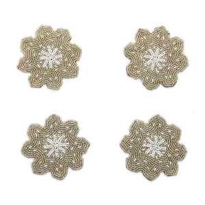 Fantaisie Table Thé Perlé Quatre Ensemble Broderie Flocon De Neige Dessous De Verre Avec Un Look Élégant Exclusif Et Style De Haute Qualité De L'Inde - Product Image 1