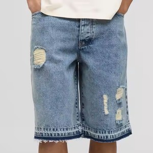 Pantalones cortos de mezclilla rectos Vintage para hombre de calle alta de estilo hermoso 100% algodón Impresión digital Tela peinada Calidad Premium - Product Image 1