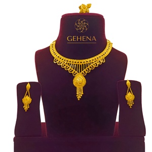 ชุดต่างหูและแหวนใส่นิ้วสำหรับผู้หญิงชุดสร้อยคอชุบทองใหม่สวย5gm 24K - Product Image 1