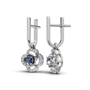 ต่างหูห่วงทรงหยดน้ำประดับเพชรบลูฟลอรัล 18K ทองคำแท้ สไตล์คลาสสิก - Product Image 2