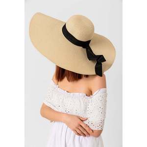 Extra Wide Straw <b>Hat</b> with Beige Ribbon HSR2039 - Shipped in <b>Box</b> - 2039bej - Product Image 6