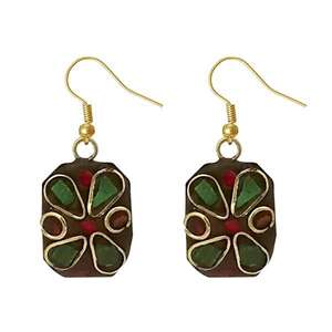 Urthn Green <b>Fine</b> <b>Cuff</b> <b>Earrings</b> Resin Stone with Gold Plating 1308392 Dangler Dangle Style - Product Image 1