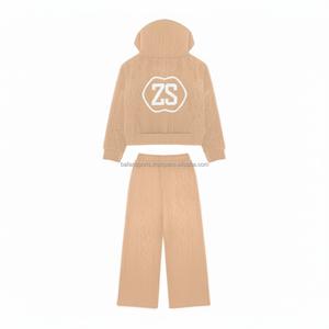 Chándal Premium Terry Fleece con cremallera 340 GSM tela suave y cálida en Camel Beige logotipo bordado personalizado chándal de diseño Unisex - Product Image 2