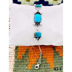 Southwest Handmade Cultural Collectible Santa Maria <b>Bracelet</b> with <b>White</b> Buffalo & Sterling Silver - Product Image 1