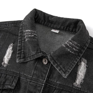 Factory Wholesale Charcoal Black Women Jean Jacket Distressed <b>Loose</b> Spring Autumn Street Style Jeans Jacket - Product Image 3