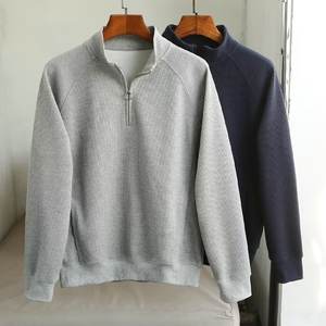 Nuevo diseño de los hombres Waffle Hoodie Color sólido de manga larga Waffle Polo Shirt Pullover Media cremallera Waffle Hoodies - Product Image 5