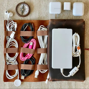 Alw เคสใส่เดินทางตามสั่งหนังควายทั้งตัวสีน้ำตาลชนบทเป็นมิตรกับสิ่งแวดล้อมมีซิปสำหรับชาร์จสายเคเบิลข้อมูลการ์ดหนังสือเดินทาง - Product Image 1