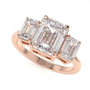 Anillo de compromiso de tres piedras con diamantes de corte esmeralda para mujer - Product Image 5