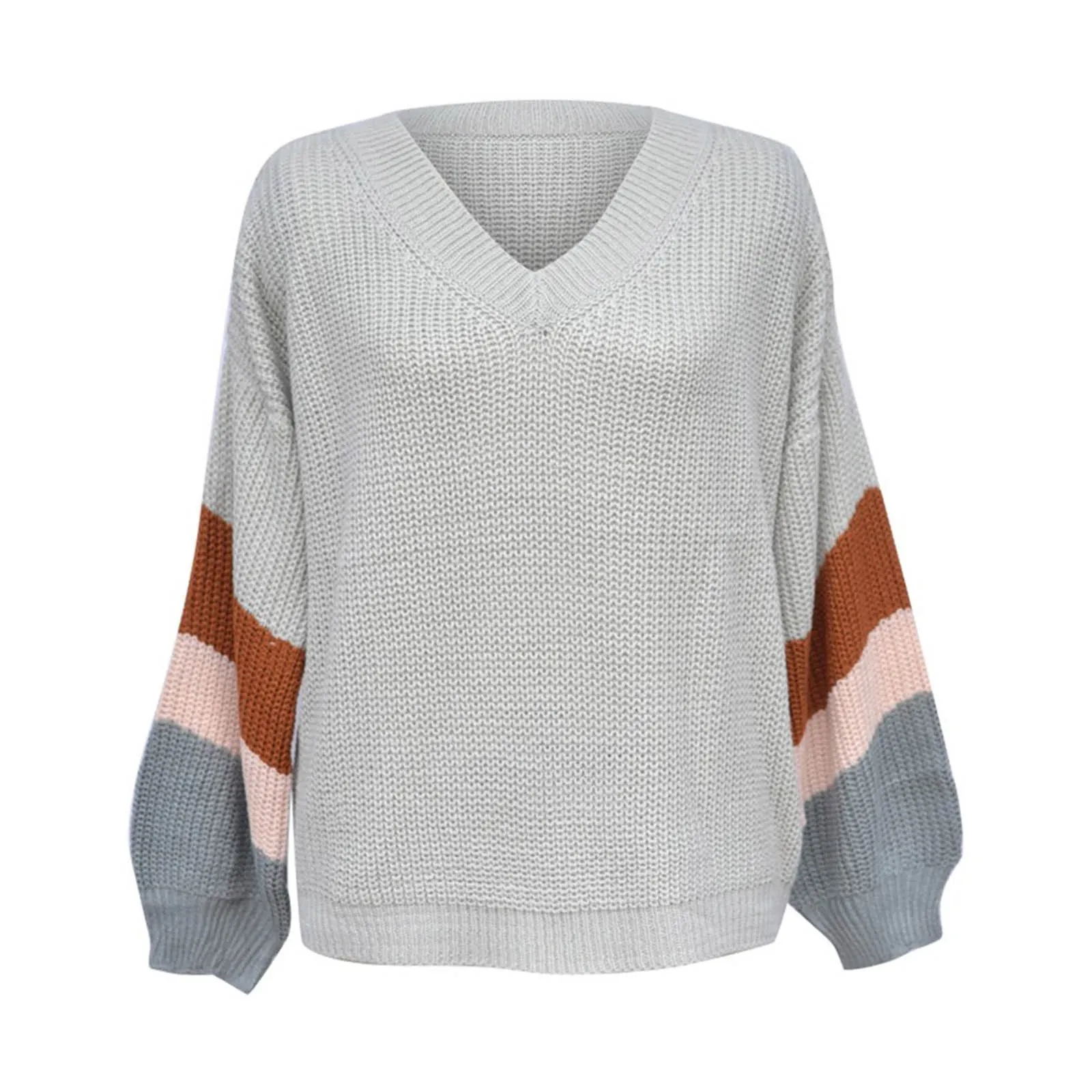 Maglione personalizzato lavorato a maglia a blocchi di colore a righe a maniche lunghe con scollo a V Casual di alta qualità femminile per il prezzo all'ingrosso delle donne