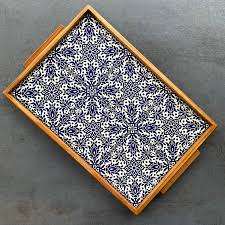 Bandeja sólida de madera hecha a mano tradicional con diseño étnico para té o comedor Pooja-Precio bajo ecológico artístico - Product Image 6