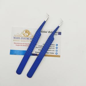 Pinzas de pestañas de acero inoxidable finas y delgadas de 90 grados Puntas de volumen de fibra recubierta de color azul sostenible para extensiones - Product Image 4