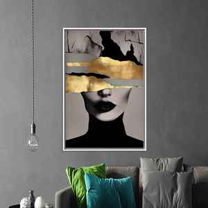 Tableau sur toile Femme Dorée : Décoration murale moderne imprimée, Cadeau abstrait, encadré blanc - Product Image 1