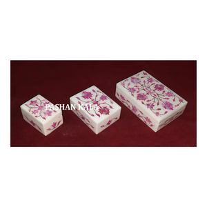 Fabricant de boîtes à bijoux de haute qualité en marbre blanc incrusté de nacre de forme rectangulaire de couleur rose à des fins de cadeaux - Product Image 1